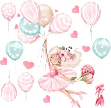 BALETNICA PASTELOWE BALONY NAKLEJKA NA ŚCIANĘ
