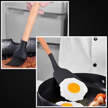 ZESTAW PRZYBORÓW KUCHENNYCH PRZYBORY KUCHENNE SILIKONOWE DREWNIANE 12 EL