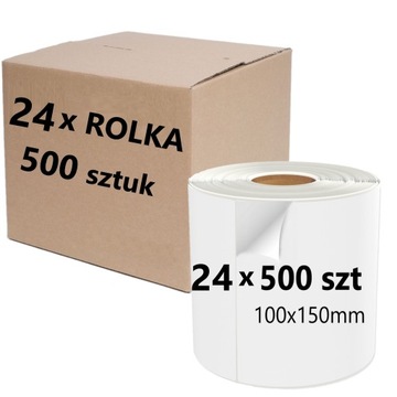 ETYKIETY TERMICZNE 100x150 mm białe naklejki 24x500 sztuk PERFORACJA JAKOŚĆ