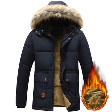 PŁASZCZ MĘSKA ZIMOWA KURTKA ZIMOWA Parka Gruba Kurtka z kapturem M-5XL