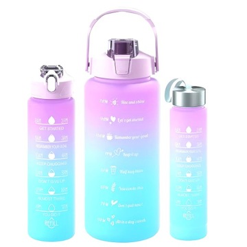 ZESTAW 3SZT BUTELKA NA WODĘ BIDON Z MIARKĄ SIŁOWNIA FITNESS 2L 750ML 300ML