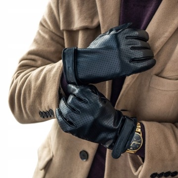 BETLEWSKI Rękawiczki męskie skórzane ciepłe na zimę ocieplane skóra owcza S