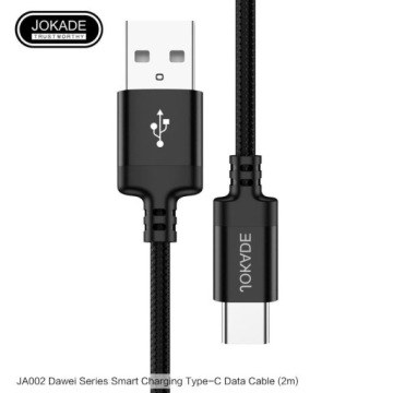 Нейлоновый плетеный кабель для быстрой зарядки USB — ТИП — C 2 м ЧЕРНЫЙ 5 А МАКС.