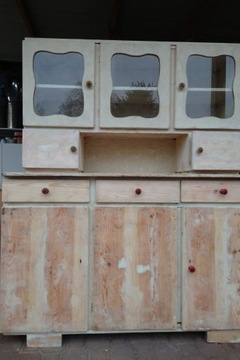 Антикварный деревянный кухонный сервант, старый ПРЛ, дизайн арт-деко
