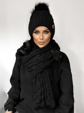 ЖЕНСКИЙ КОМПЛЕКТ ШАПКА С ПОМПОНОМ ШАРФ ШАРФ ДЛИННЫЙ КОМПЛЕКТ ТЕПЛЫЕ ЗИМНИЕ ЦВЕТА