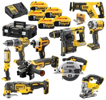 DEWALT ZESTAW COMBO 10SZT NARZĘDZI AKUMULATORY 5x5AH 18V