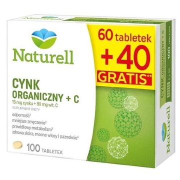 Naturell Cynk Organiczny + C, 100tabl.