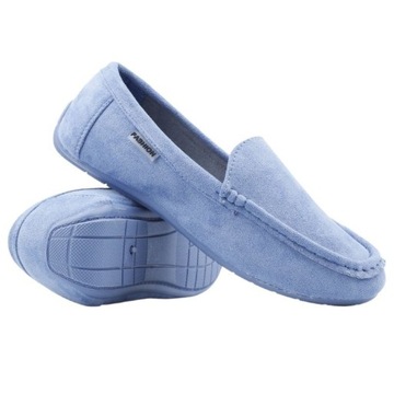 MOKASYNY DAMSKIE ZAMSZOWE PÓŁBUTY NIEBIESKIE PŁASKIE WKŁ. EKOSKÓRA WYGODNE