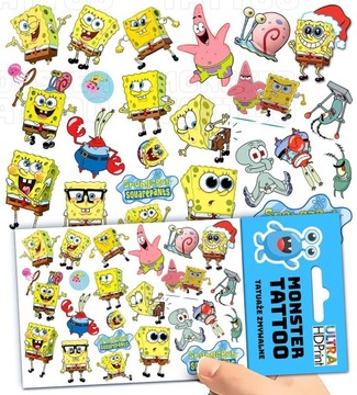 TATUAŻE ZMYWALNE TYMCZASOWE DLA DZIECI DZIECIĘCE SPONGEBOB WZORY ORYGINALNE