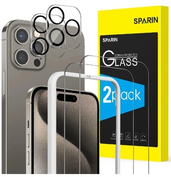 Zestaw 2 szkieł hartowanych i 3 ochron aparatu iPhone'a 15 Pro Max SPARIN