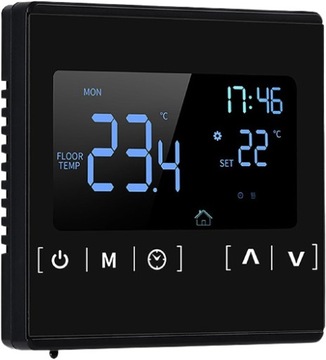 CZARNY TERMOSTAT POKOJOWY PANEL LCD 16A TUYA