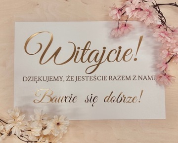 TABLICA POWITALNA ŚLUB WESELE 40X60 BIAŁA ZŁOTE LUSTRO DEKORACJA ŚLUBNA