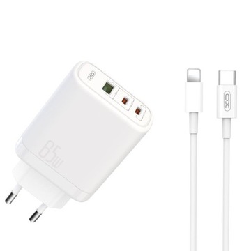 XO ładowarka sieciowa CE04 PD 65W QC 4 45W 1x USB 2x USB-C biała + kabel US