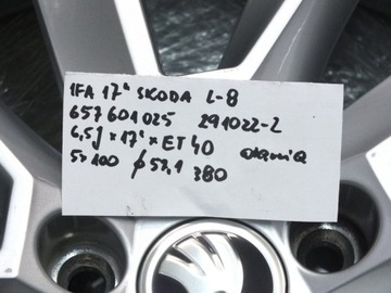 1FA 17 SKODA SCALA 5X100 ET40 6,5J O57 657601025D