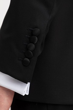 Czarny dwurzędowy smoking męski ślubny z wełny rozmiar 176-100-90