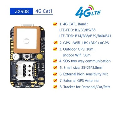 ZX908 Mini 4G GPS Tracker CAT1 Чип-карта PCBA для автомобиля
