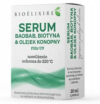 Bioelixire serum Baobab, Biotyna olejek Konopny 20ml