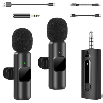 2x MIKROFON KRAWATOWY BEZPRZEWODOWY ANDROID/IOS/LAPTOPA CZARNY