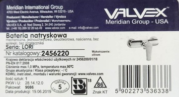 POLSKA Bateria natryskowa Lori VALVEX + Deszczownica KOLUMNA zestaw CUBIC