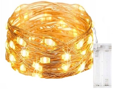 DRUCIKI LAMPKI CHOINKOWE 20 LED MIKRO RYŻ 2M NA DRUCIKU NA BATERIE BIAŁY
