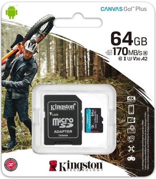 Карта памяти KINGSTON Canvas Plus microSDXC 64 ГБ