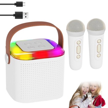 Głośnik LED do karaoke z 2 mikrofonami bezprzewodowymi