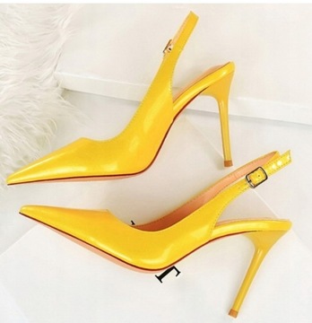 Czółenka kobiet cm . wysokie obcasy żółte sandały