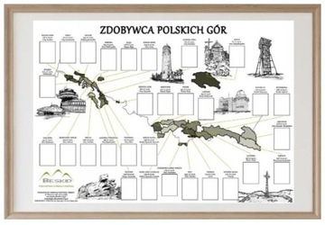 Mapa plakat góry zdobywca polskich gór korona odznaka turystyczny prezent