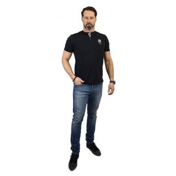 T-SHIRT męski koszulka w serek MIND bawełniana GRANATOWY L Pako Jeans