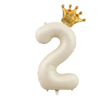 2Pcs Cream Number Balloons with Crown Foil Balloon