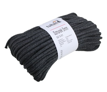 SZNUREK BAWEŁNIANY 5mm / 50 m, Grafit 100% bawełna