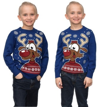 CHŁOPIĘCY SWETER ŚWIĄTECZNY LAMPKI RENIFER 5/6