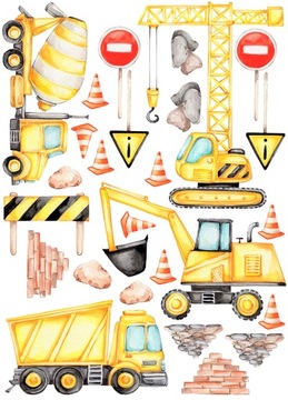 Наклейка на стену СТРОИТЕЛЬНЫЕ МАШИНЫ, строительство экскаваторов