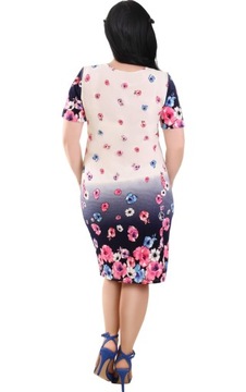 P19 Zwiewna kremowa sukienka w różowe KWIATY R50
