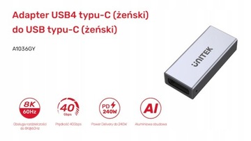 Unitek A1036GY Адаптер для ствола Разъем USB-C 4.0 USB4, USB-C (F) — USB-C (F)
