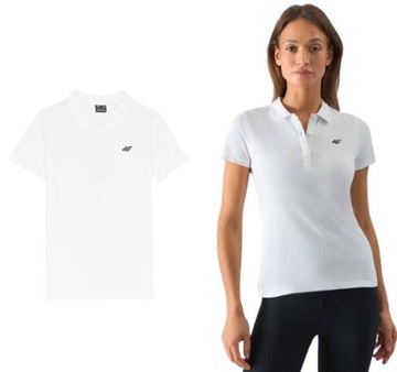 Koszulka bawełniana POLO 4F T-shirt z kołnierzykiem biały SLIM XS