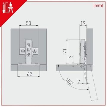 ПРЯМАЯ ПРИКЛАДНАЯ МЕБЕЛЬНАЯ ПЕТЛЯ БЕСШУМНОЕ ЗАКРЫТИЕ GTV