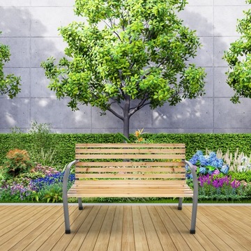 Садовая скамейка, парковая скамейка со спинкой, деревянная, металлическая, для террасы, балкона