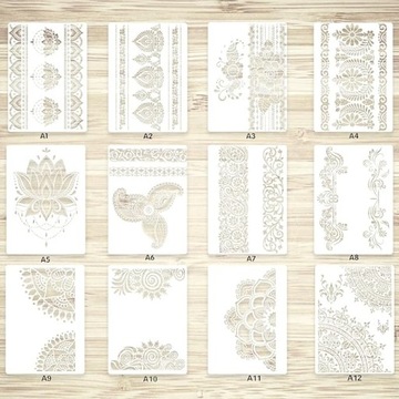 12 sztuk zestaw szablonów mandala do malowania do ściany drewno DIY mebli