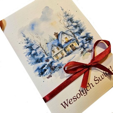 NOWOŚĆ FIRMOWE BIZNESOWE KARTKI ŚWIĄTECZNE Boże Narodzenie z LOGO WSTĄŻKA