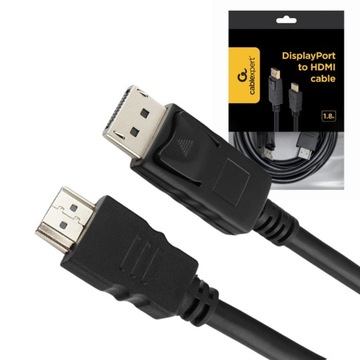 KABEL DisplayPort męski do HDMI męski PRZEWÓD DP HDMI FHD 1,8M CZARNY