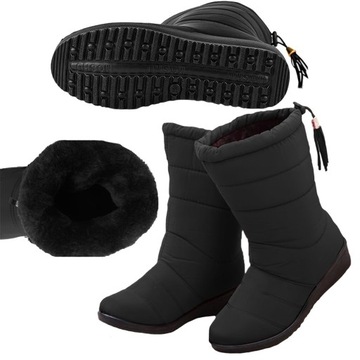 BUTY ZIMOWE WODOODPORNE CIEPŁE CZARNE DAMSKIE 38