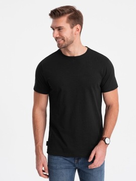 Klasyczny T-shirt męski bawełniany BASIC czarny V1 OM-TSBS-0146 XL