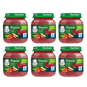 GERBER ORGANIC Deserek Jabłko burak dla niemowląt po 6. miesiącu 6x125g
