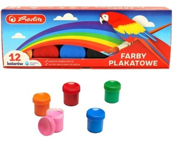 Farby plakatowe szkolne 12 kolorów 20ml Herlitz