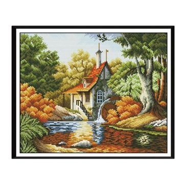 Piękny dom stemplowany ściegiem krzyżykowym DIY 42x34cm