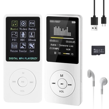 ODTWARZACZ MP4 MP3 16GB BLUETOOTH 5.0 HiFi RADIO FM DYKTAFON + SŁUCHAWKI