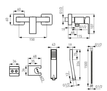 ДУШ НАСТЕННЫЙ FATTER, ХРОМ, Ferro Zicco