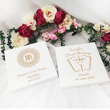 PAMIĄTKA CHRZTU ŚWIĘTEGO PUDEŁKO DREWNIANE NA PIENIĄDZE PREZENT CHRZEST