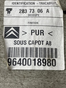 CITROEN C3 I 02-09 PODPOŘÍ TLUMENÍ KAPOTY 9640018980
